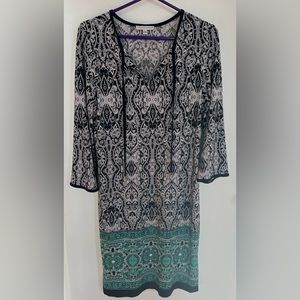 Sandra Darren Black White Green Mid Length Sleeve Dress